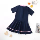Kids Girls Swimsuits One Piece Skirt Pink Short Sleeve Bathing Suit With Zipper