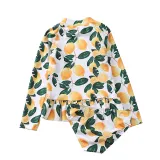 Baby Girls Pineapple Lemon Pattern Printed Swimsuits Ruffled Long Sleeve Beachwear