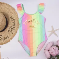Toddler Girl Swimsuit Rainbow Ruffled Shoulder Sunshine Bikini Beachwear