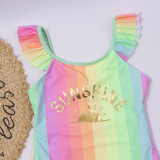 Toddler Girl Swimsuit Rainbow Ruffled Shoulder Sunshine Bikini Beachwear