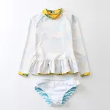 Baby Girls Pineapple Lemon Pattern Printed Swimsuits Ruffled Long Sleeve Beachwear