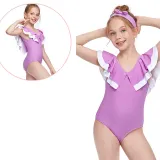Girls Swimsuit Flounces Collar One-Piece Bikini Set Beachwear For Toddler Kids