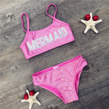 Toddler Girl Swimsuit Mermaid Letter Glitter Hot-stamping Bikini Beachwear