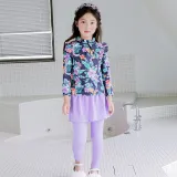 Children Girls Flower Printed Long Sleeve Swimsuit Swimwear Tankini UV Protective Beachwear