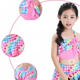 Kids Girls Heart Pattern Print Bathing Suits Ruffle Two-Pieces Swimsuits Beachwear with Cap