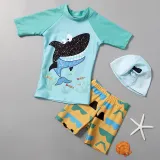 Toddler Boy Swimsuit Anchor Fish Printing Short Sandbeach Set With Cap