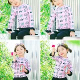 Children Girls Printed Long Sleeve Swimsuit Ruffled Swimwear Tankini UV Protective Beachwear