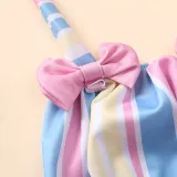 3PCS Toddler Girl Swimsuit Stripe Dot Bowknot Ruffled Beachwear