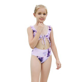 Toddler Girls Swimsuit Purple Tie-Dye Ruffled Tie Bikini Beachwear