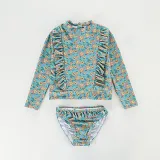 Baby Toddler Girl Swimsuit Flower Printing Long Sleeve Lace Beachwear Set