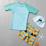 Toddler Boy Swimsuit Anchor Fish Printing Short Sandbeach Set With Cap