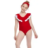Girls Swimsuit Flounces Collar One-Piece Bikini Set Beachwear For Toddler Kids