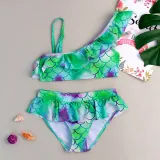 Toddler Girl Mermaid Swimsuit Scale Ruffle Off-the-shoulder Beachwear Set