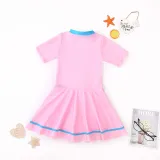 Kids Girls Swimsuits One Piece Skirt Pink Short Sleeve Bathing Suit With Zipper