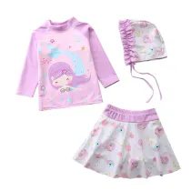 3PCS Baby Toddler Girl Cartoon Mermaid Swimsuit With Swimming Cap