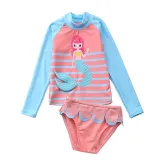 Baby Girls Mermaid Flamingo Cartoon Printed Swimsuits Ruffled Long Sleeve Beachwear