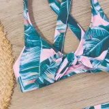 Toddler Girl Swimsuit Leaves Printing Bikini Bowknot Beachwear Set