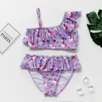 Toddler Girl Swimsuit Rainbow Unicorn Flamingo Ruffled Printing Bikini Set