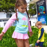 Children Girls Pattern Long Sleeve Culotte Two-Pieces Swimsuit UV Protective Beachwear