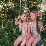 Baby Toddler Girl Swimsuit Flower Printing Long Sleeve Lace Beachwear Set