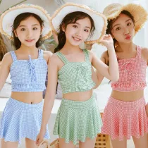 Baby Girls Swimsuit Plaids Ruffled Skirt Two-Pieces Bikini Beachwear