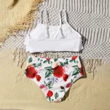 Toddler Girls Swimsuit Pure Color Ruffle Tops Flower Printing Panties Set