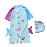 Baby Toddler Girl Cartoon Mermaid Swimsuit Contrast Color Beachwear