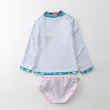 Baby Girls Flower Pattern Printed Swimsuits Ruffled Long Sleeve Beachwear