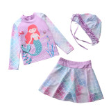 3PCS Baby Toddler Girl Pink Cartoon Mermaid Swimsuit Beachwear