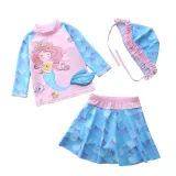 3PCS Baby Toddler Girl Colourful Long-Sleeves Cartoon Mermaid Swimsuit