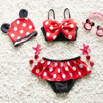 Baby Toddler Girl Bikinis Bowknot Dot Ruffle Printing Set With Cap