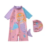Baby Toddler Girl Cartoon Mermaid Swimsuit Contrast Color Beachwear