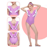 Girls Swimsuit Flounces Collar One-Piece Bikini Set Beachwear For Toddler Kids