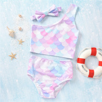 Baby Girl Swimsuit Mermaid One Shoulder With Bow Headband