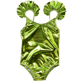 Baby Girls Swimsuit Gold Glossy Ruffled One-Piece Swimwear