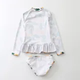 Baby Girls Pineapple Lemon Pattern Printed Swimsuits Ruffled Long Sleeve Beachwear