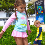 Children Girls Pattern Long Sleeve Culotte Two-Pieces Swimsuit UV Protective Beachwear