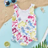Baby Girls Swimsuit Cartoon Ocean Shark Printing Ruffled Swimwear with Bowknot Hairband