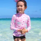 Children Girls Flower Printed Long Sleeve Two-Pieces Swimsuit UV Protective Beachwear