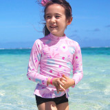 Children Girls Flower Printed Long Sleeve Two-Pieces Swimsuit UV Protective Beachwear
