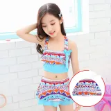 Girls Print Bathing Suits Ruffle One Piece Swimsuits Beachwear with Cap