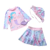 3PCS Baby Toddler Girl Colourful Long-Sleeves Cartoon Mermaid Swimsuit