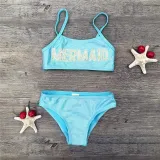 Toddler Girl Swimsuit Mermaid Letter Glitter Hot-stamping Bikini Beachwear