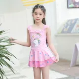 Girls One Piece Swimsuits Unicorn Rainbow Print Skirt Diamond Ruffled Swimwear