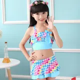 Kids Girls Heart Pattern Print Bathing Suits Ruffle Two-Pieces Swimsuits Beachwear with Cap