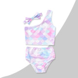 Baby Girl Swimsuit Mermaid One Shoulder With Bow Headband