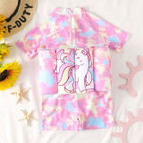 Baby Toddler Girls Pink Float Rainbow Unicorn Zipper Buoyancy Swimsuit