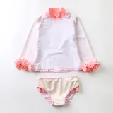 Baby Girls Flamingo Pattern Printed Swimsuits Stripe Ruffled Long Sleeve Beachwear