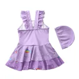 Baby Girls Rainbow Unicorn Cartoon Castle Printed Swimsuits Ruffled Skirts One-Piece