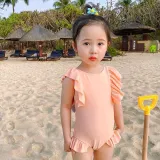 Children Girls Swimsuit Big Bowknot Flounce Sleeve One-Piece Bikini With Cap